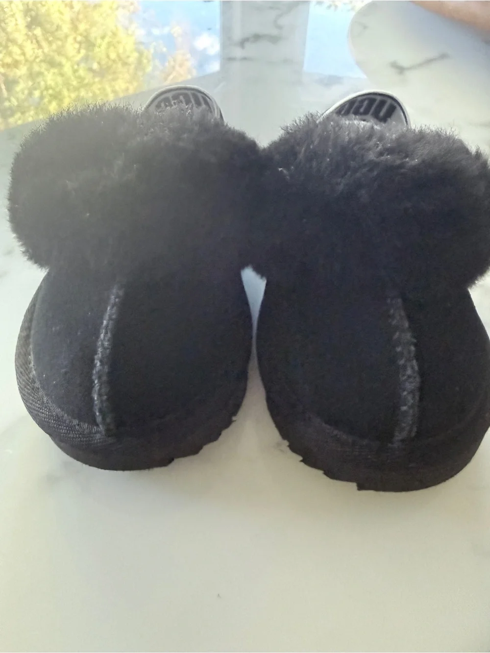 UGG Black Shearling Slingback Clog with Logo Elastic
